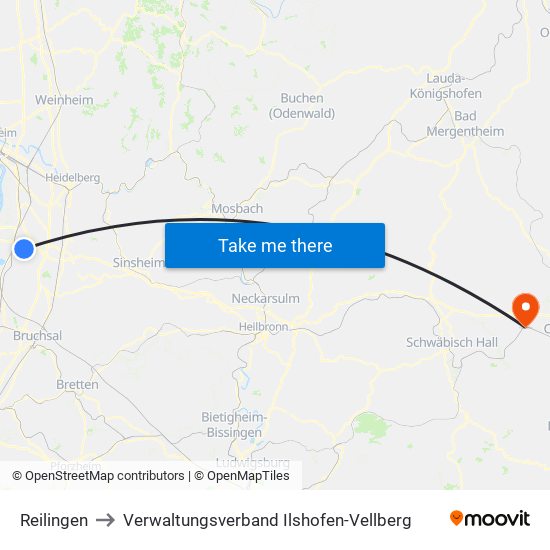 Reilingen to Verwaltungsverband Ilshofen-Vellberg map