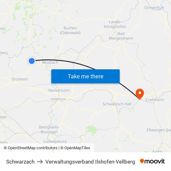 Schwarzach to Verwaltungsverband Ilshofen-Vellberg map