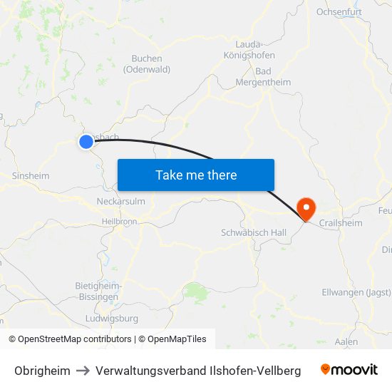 Obrigheim to Verwaltungsverband Ilshofen-Vellberg map