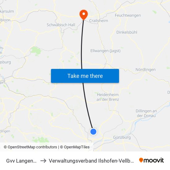 Gvv Langenau to Verwaltungsverband Ilshofen-Vellberg map