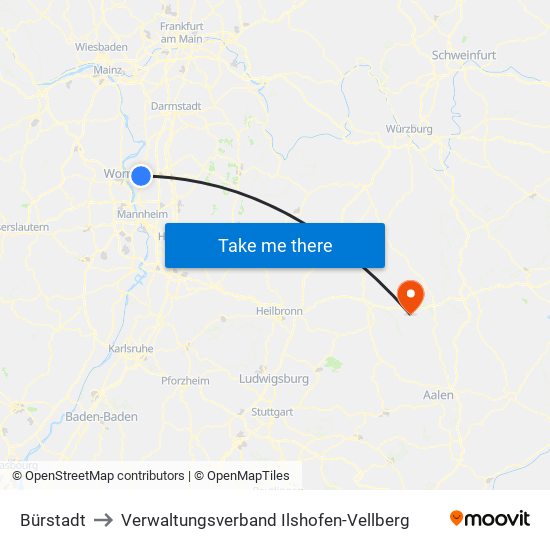 Bürstadt to Verwaltungsverband Ilshofen-Vellberg map