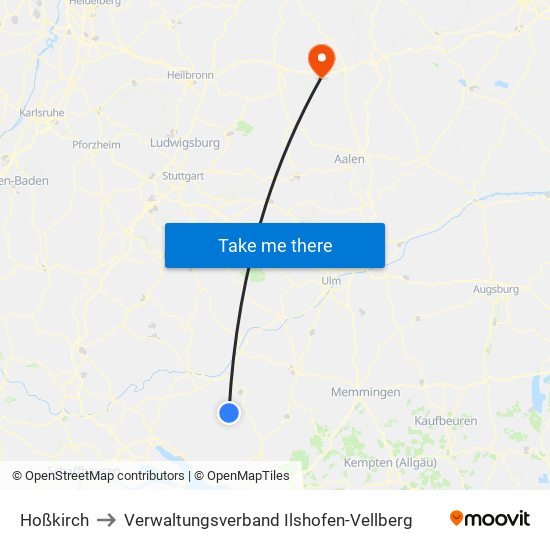 Hoßkirch to Verwaltungsverband Ilshofen-Vellberg map