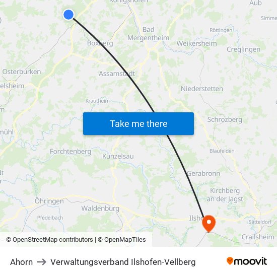 Ahorn to Verwaltungsverband Ilshofen-Vellberg map