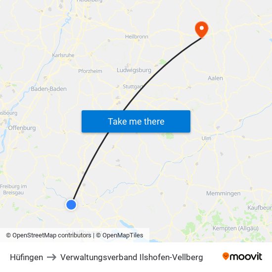 Hüfingen to Verwaltungsverband Ilshofen-Vellberg map