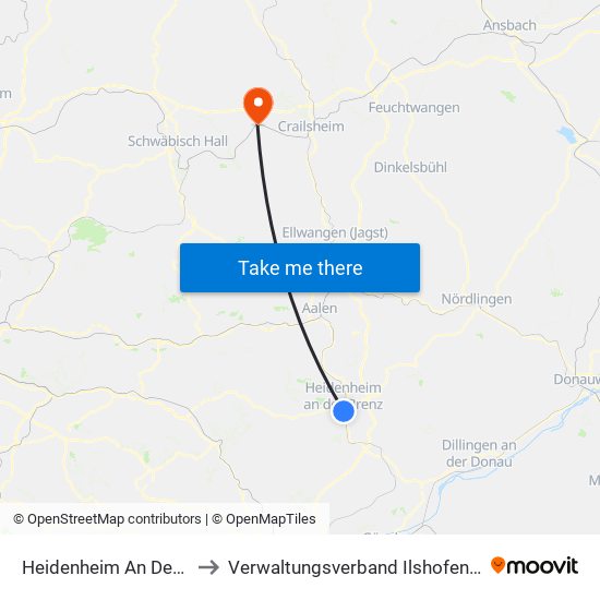 Heidenheim An Der Brenz to Verwaltungsverband Ilshofen-Vellberg map