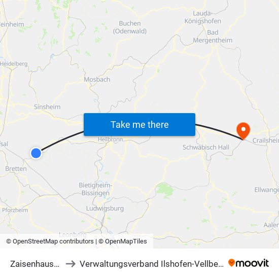 Zaisenhausen to Verwaltungsverband Ilshofen-Vellberg map