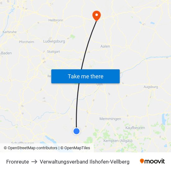 Fronreute to Verwaltungsverband Ilshofen-Vellberg map