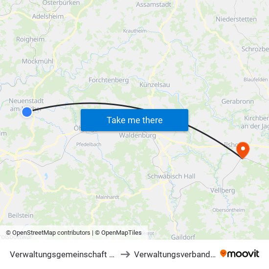 Verwaltungsgemeinschaft Neuenstadt am Kocher to Verwaltungsverband Ilshofen-Vellberg map