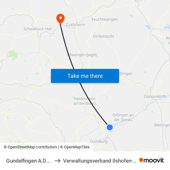 Gundelfingen A.D.Donau to Verwaltungsverband Ilshofen-Vellberg map