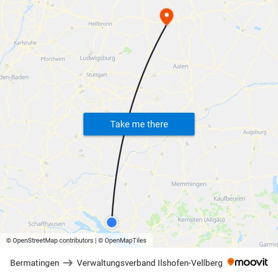 Bermatingen to Verwaltungsverband Ilshofen-Vellberg map