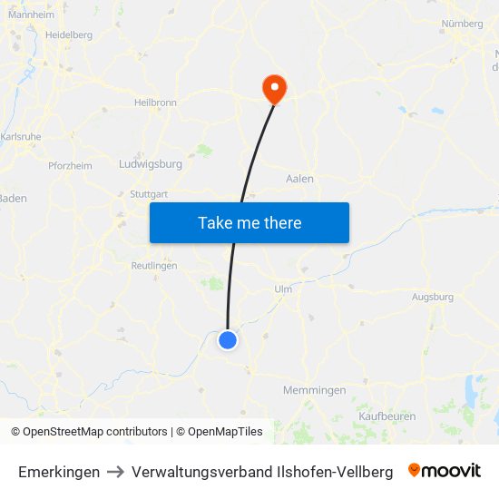 Emerkingen to Verwaltungsverband Ilshofen-Vellberg map