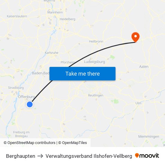 Berghaupten to Verwaltungsverband Ilshofen-Vellberg map