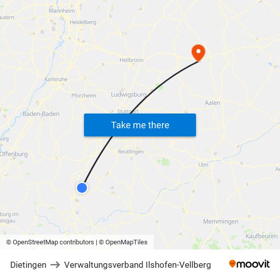 Dietingen to Verwaltungsverband Ilshofen-Vellberg map