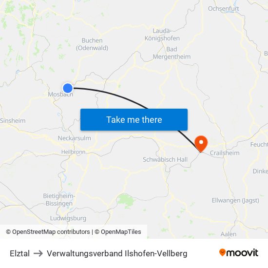 Elztal to Verwaltungsverband Ilshofen-Vellberg map