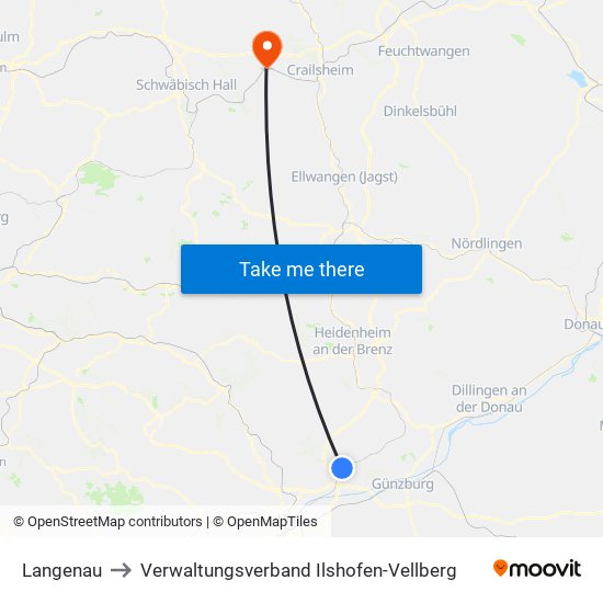 Langenau to Verwaltungsverband Ilshofen-Vellberg map