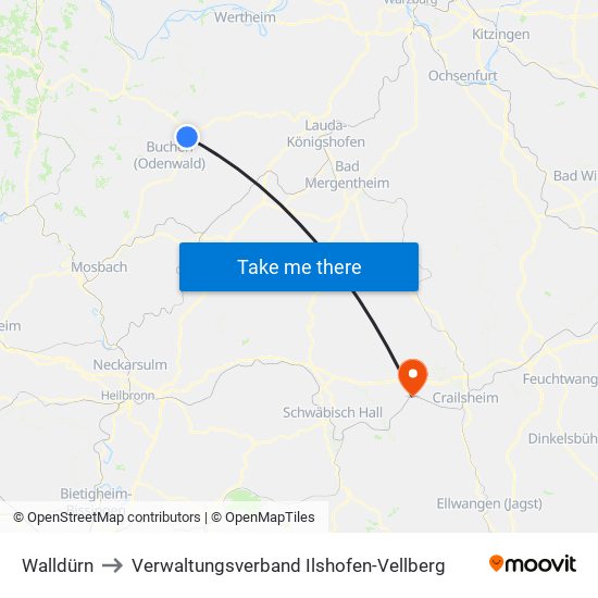 Walldürn to Verwaltungsverband Ilshofen-Vellberg map