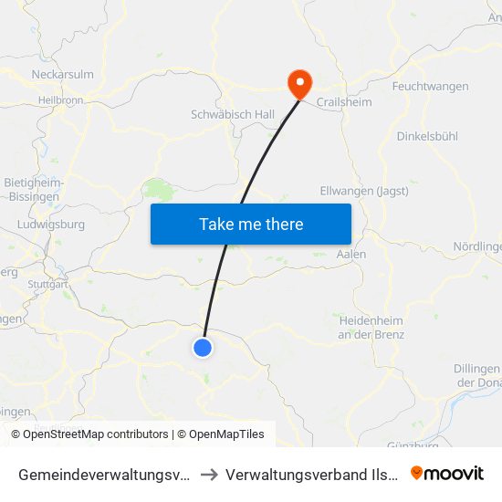 Gemeindeverwaltungsverband Voralb to Verwaltungsverband Ilshofen-Vellberg map