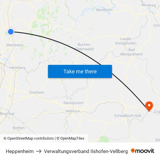 Heppenheim to Verwaltungsverband Ilshofen-Vellberg map