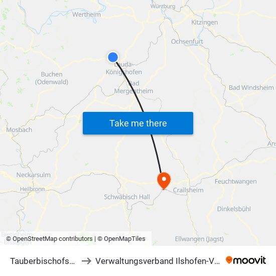 Tauberbischofsheim to Verwaltungsverband Ilshofen-Vellberg map