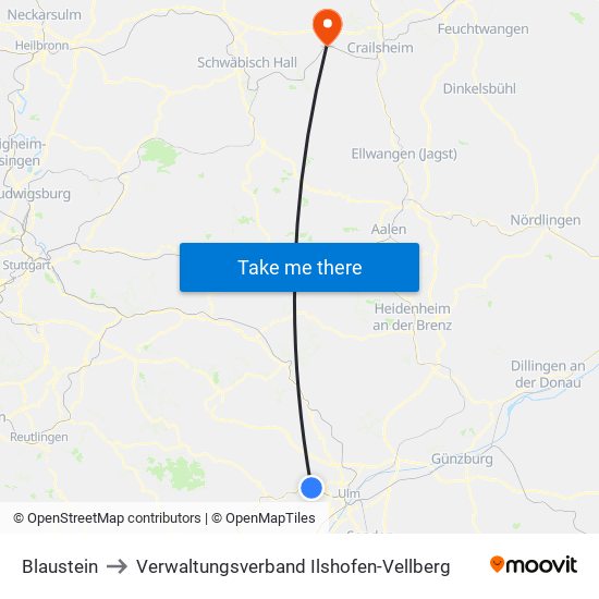 Blaustein to Verwaltungsverband Ilshofen-Vellberg map