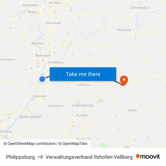 Philippsburg to Verwaltungsverband Ilshofen-Vellberg map