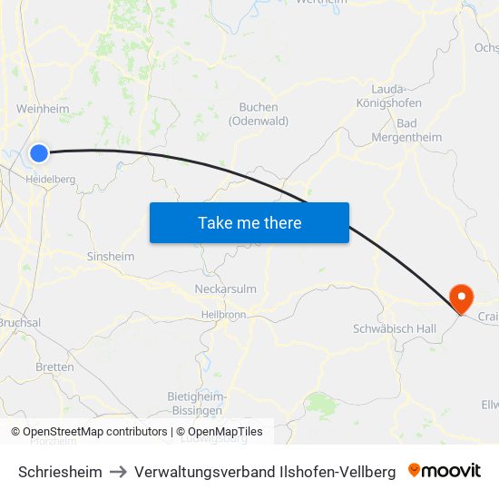 Schriesheim to Verwaltungsverband Ilshofen-Vellberg map