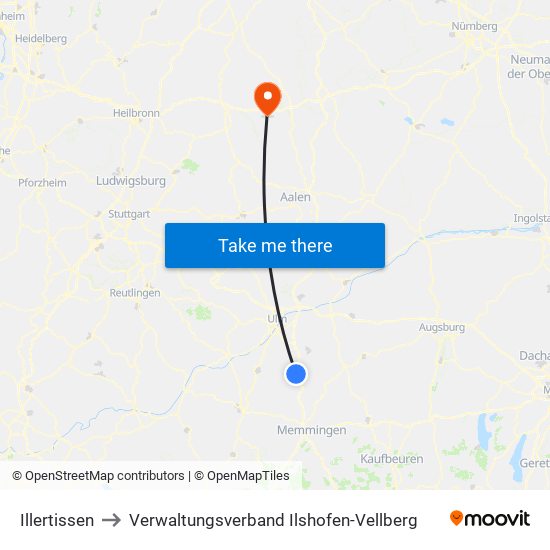 Illertissen to Verwaltungsverband Ilshofen-Vellberg map