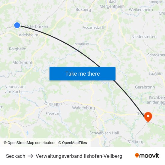 Seckach to Verwaltungsverband Ilshofen-Vellberg map