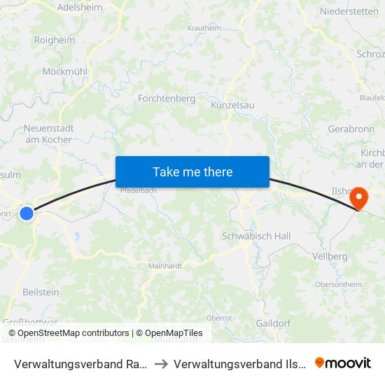 Verwaltungsverband Raum Weinsberg to Verwaltungsverband Ilshofen-Vellberg map