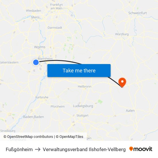 Fußgönheim to Verwaltungsverband Ilshofen-Vellberg map