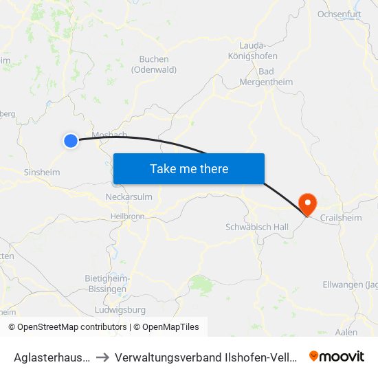 Aglasterhausen to Verwaltungsverband Ilshofen-Vellberg map