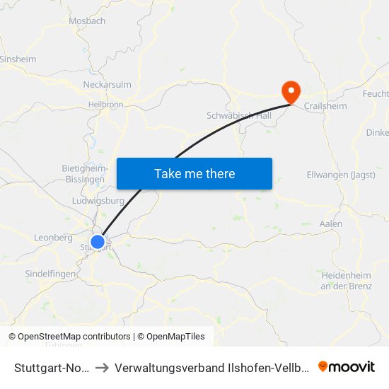 Stuttgart-Nord to Verwaltungsverband Ilshofen-Vellberg map