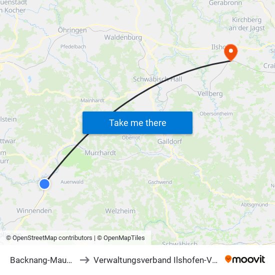 Backnang-Maubach to Verwaltungsverband Ilshofen-Vellberg map