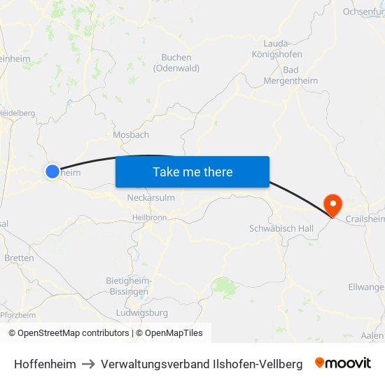 Hoffenheim to Verwaltungsverband Ilshofen-Vellberg map