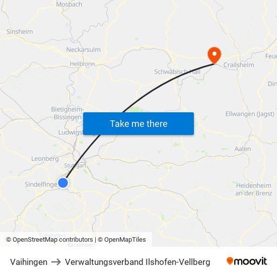 Vaihingen to Verwaltungsverband Ilshofen-Vellberg map