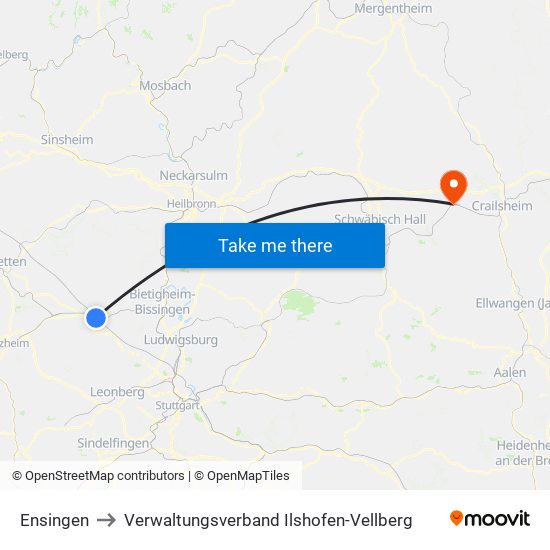 Ensingen to Verwaltungsverband Ilshofen-Vellberg map