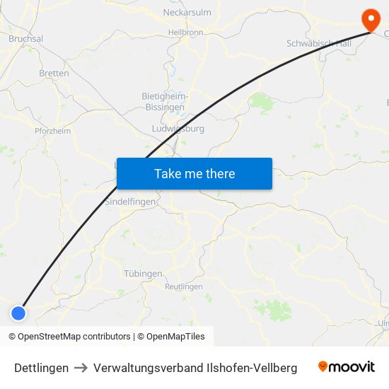 Dettlingen to Verwaltungsverband Ilshofen-Vellberg map