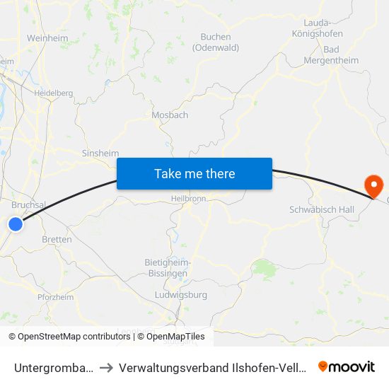 Untergrombach to Verwaltungsverband Ilshofen-Vellberg map