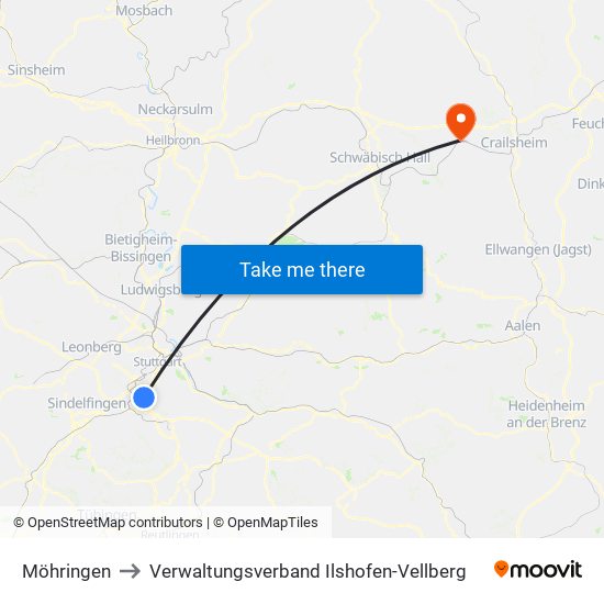 Möhringen to Verwaltungsverband Ilshofen-Vellberg map