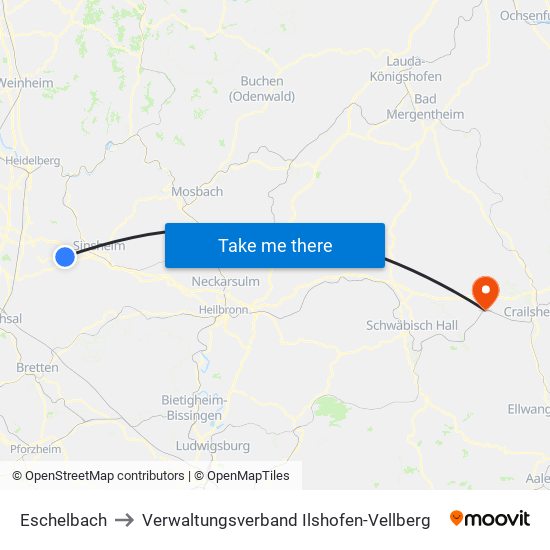 Eschelbach to Verwaltungsverband Ilshofen-Vellberg map