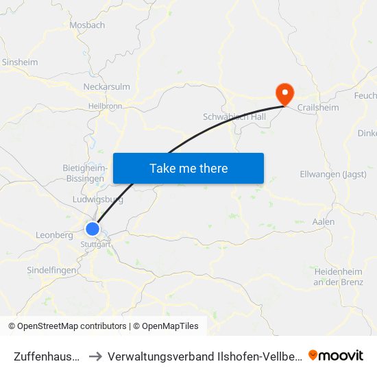 Zuffenhausen to Verwaltungsverband Ilshofen-Vellberg map