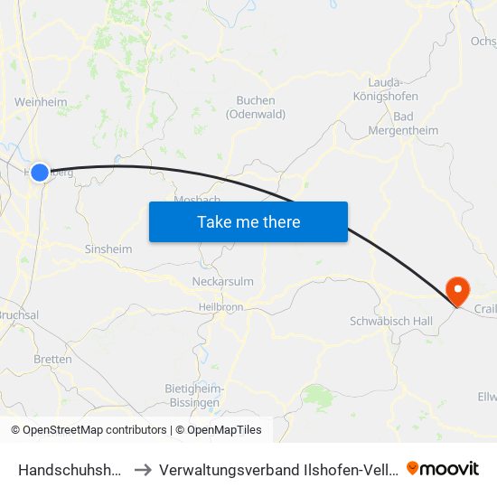 Handschuhsheim to Verwaltungsverband Ilshofen-Vellberg map