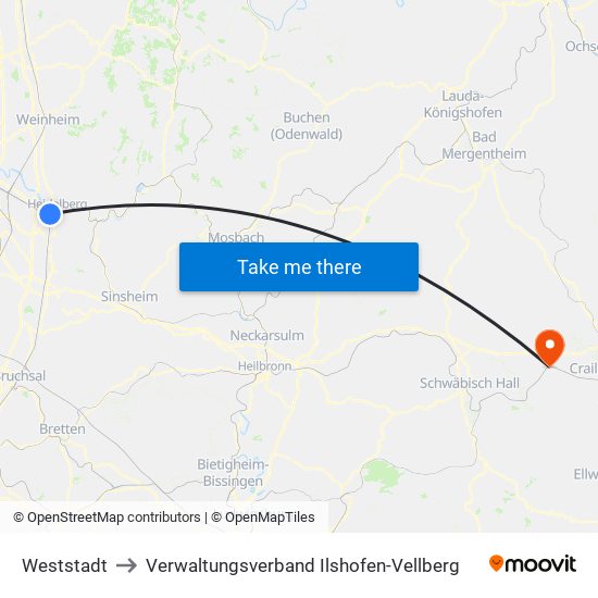 Weststadt to Verwaltungsverband Ilshofen-Vellberg map