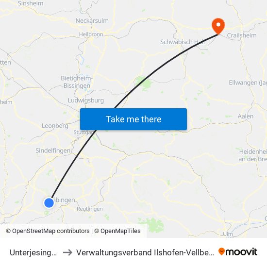 Unterjesingen to Verwaltungsverband Ilshofen-Vellberg map