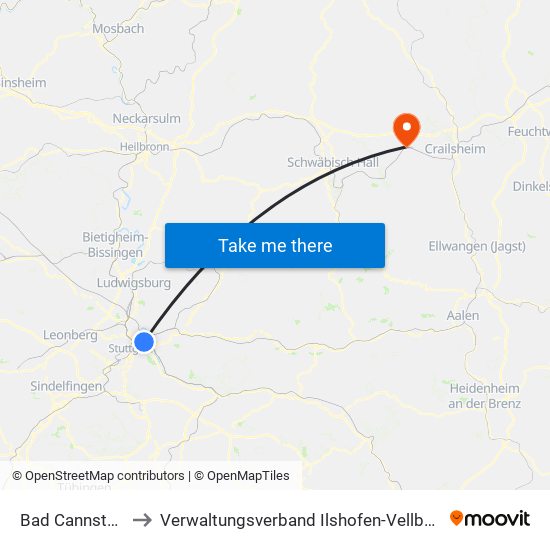 Bad Cannstatt to Verwaltungsverband Ilshofen-Vellberg map
