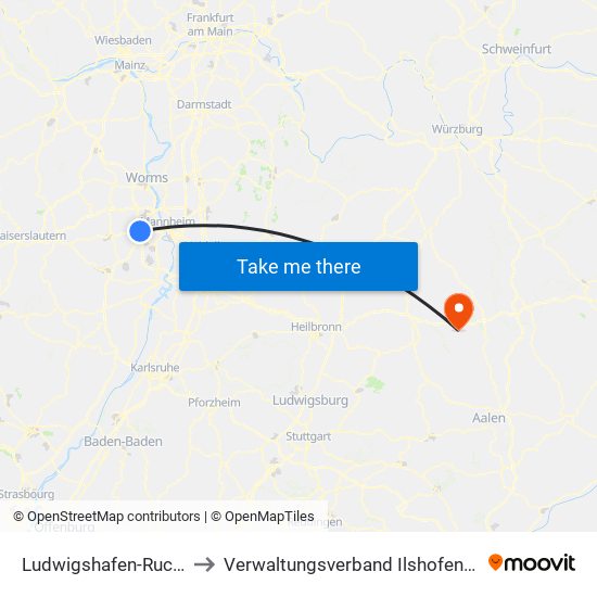 Ludwigshafen-Ruchheim to Verwaltungsverband Ilshofen-Vellberg map