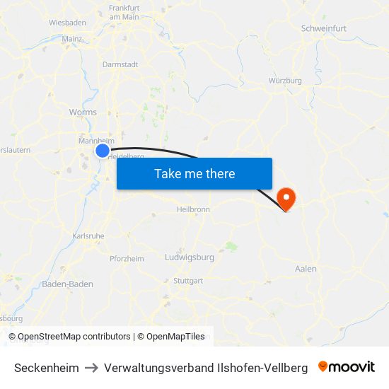 Seckenheim to Verwaltungsverband Ilshofen-Vellberg map