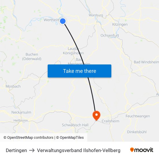 Dertingen to Verwaltungsverband Ilshofen-Vellberg map