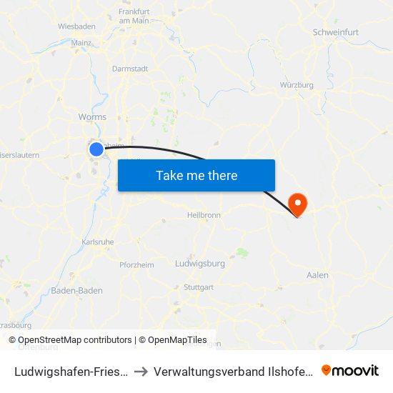 Ludwigshafen-Friesenheim to Verwaltungsverband Ilshofen-Vellberg map