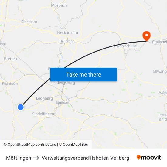 Möttlingen to Verwaltungsverband Ilshofen-Vellberg map